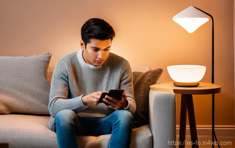 스마트 조명 시스템의 유지보수 비용 산정 - A cozy, modern living room bathed in the soft glow of evening light. A stylish floor lamp with a sma...