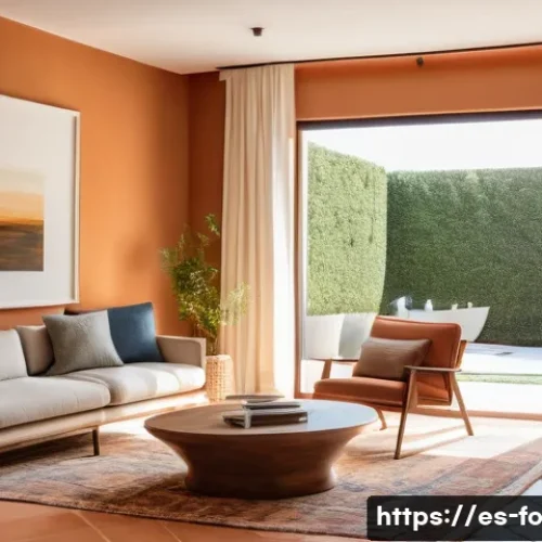 스마트 조명 시스템의 조명 디자인 사례 - A modern Spanish living room bathed in warm, adaptive smart lighting that shifts from soft morning a...