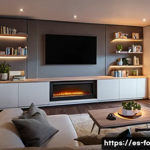 Home 32 스마트 조명 시스템의 자동화 기능 활용하기 - A modern living room at dusk with smart lighting creating a cozy atmosphere: warm, dimmable LED ligh...